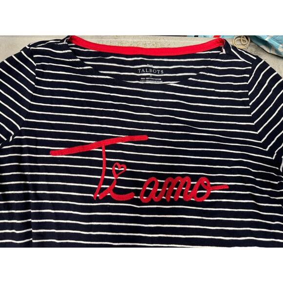 Talbots Blue & White Striped  w/ "Ti Amo" In Red Embroidery Prep Fishermancore - Picture 8 of 9